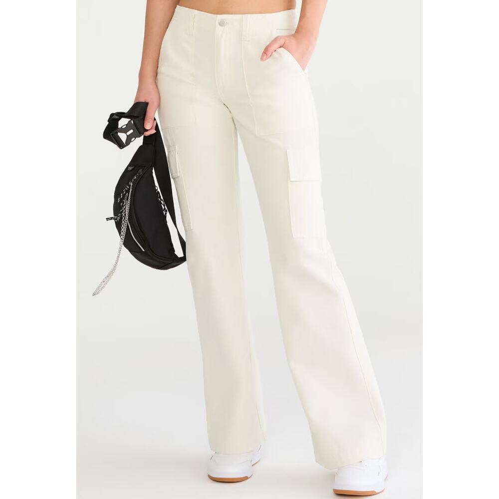 Aeropostale Low-Rise Flare Utility Cargo Pants Off White Size 4 Y2K 90s 2000s